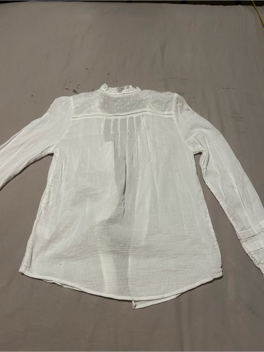 Quince White Ruffle-Neck Button Front Blouse - Picture 9 of 9